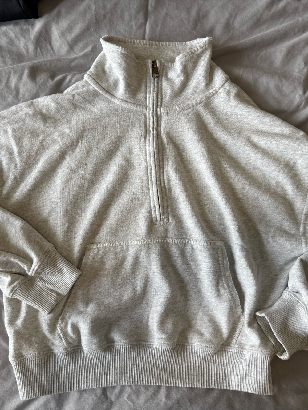 American Eagle Outfitters Light Heather Gray Half-Zip Pullover Sweater